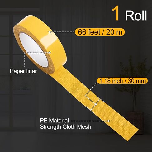 2 Roll Double Sided Tape Heavy Duty, 0.39in x 33FT(10m) Super Sticky Clear Tape High Tack Strong Wall Adhesive with Fiberglass Mesh Clear Tape, Fixed Carpet, Wall Decor Easy Use Mounting Tape in Saudi Arabia