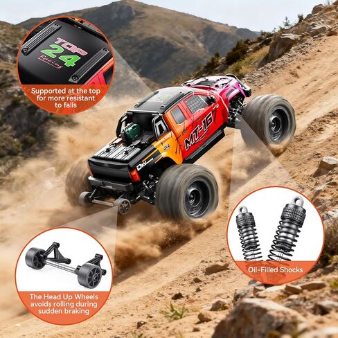 شاحنة 1/16 50 ميلا في الساعة بدون فرشاة 4WD RC، سيارات تحكم عن بعد لجميع التضاريس قابلة للترقية مع بطارية 3S، مقاومة للماء سريعة على الطرق الوعرة RC للبالغين، مناسبة كهدية لمغامرات الثلج/الرمال-أحمر متدرج in Kuwait