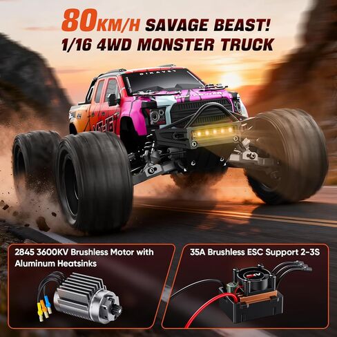شاحنة 1/16 50 ميلا في الساعة بدون فرشاة 4WD RC، سيارات تحكم عن بعد لجميع التضاريس قابلة للترقية مع بطارية 3S، مقاومة للماء سريعة على الطرق الوعرة RC للبالغين، مناسبة كهدية لمغامرات الثلج/الرمال-أحمر متدرج in Kuwait