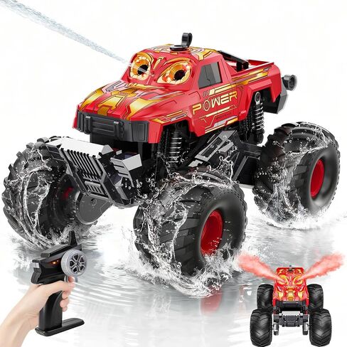 سيارة برمائية تعمل بالتحكم عن بعد 1:16 ألعاب شاحنة الوحش RC سيارات، 4WD جميع التضاريس بيك اب على الطرق الوعرة، ألعاب شاحنة RC مقاومة للماء لـ 8 9 10 11 12 عامًا للأولاد والبنات هدايا للأطفال - أحمر in Kuwait