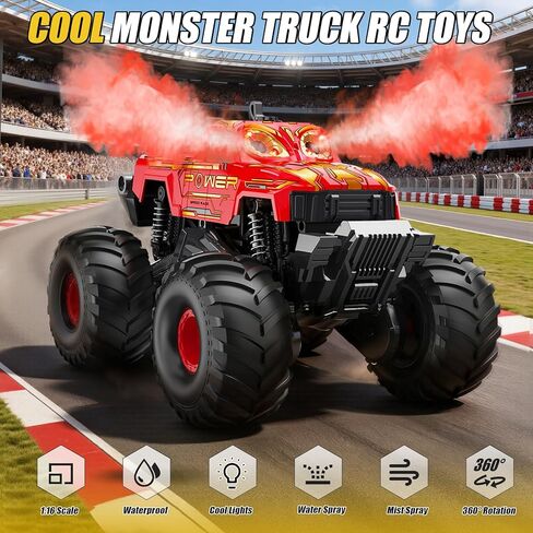 سيارة برمائية تعمل بالتحكم عن بعد 1:16 ألعاب شاحنة الوحش RC سيارات، 4WD جميع التضاريس بيك اب على الطرق الوعرة، ألعاب شاحنة RC مقاومة للماء لـ 8 9 10 11 12 عامًا للأولاد والبنات هدايا للأطفال - أحمر in Kuwait
