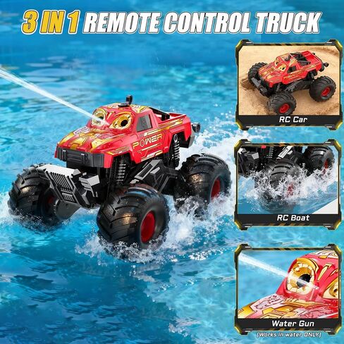 سيارة برمائية تعمل بالتحكم عن بعد 1:16 ألعاب شاحنة الوحش RC سيارات، 4WD جميع التضاريس بيك اب على الطرق الوعرة، ألعاب شاحنة RC مقاومة للماء لـ 8 9 10 11 12 عامًا للأولاد والبنات هدايا للأطفال - أحمر in Kuwait