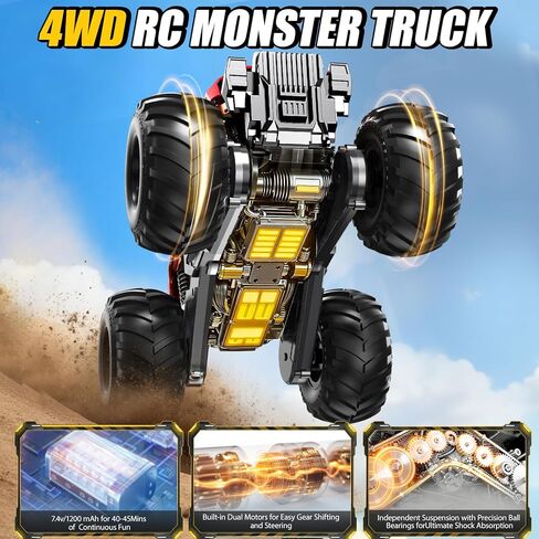 سيارة برمائية تعمل بالتحكم عن بعد 1:16 ألعاب شاحنة الوحش RC سيارات، 4WD جميع التضاريس بيك اب على الطرق الوعرة، ألعاب شاحنة RC مقاومة للماء لـ 8 9 10 11 12 عامًا للأولاد والبنات هدايا للأطفال - أحمر in Kuwait