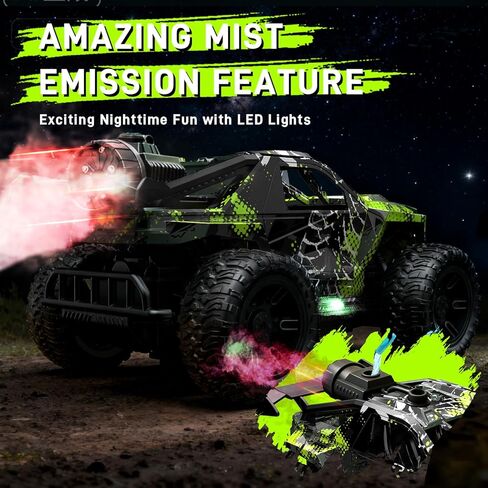1:18 RC Monster Truck for Boys, Kids 4-7-8-12，All-Terrain Off-Road Remote Control Car with LED Lights & Spray, 40 Min Playtime, 2.4GHz Fast Response Graffiti RC Truck Jeep Toy in Saudi Arabia
