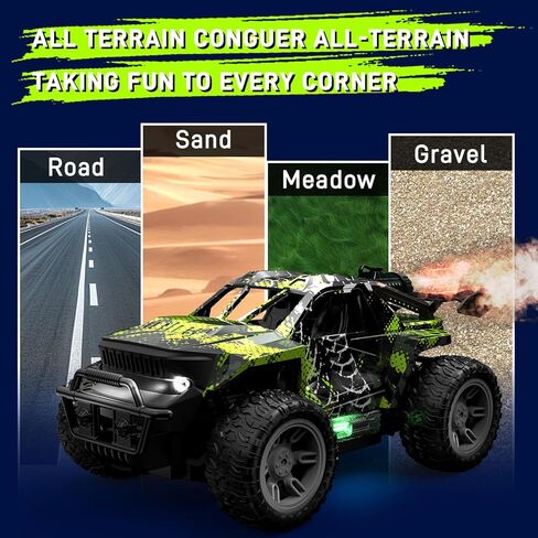 1:18 RC Monster Truck for Boys, Kids 4-7-8-12，All-Terrain Off-Road Remote Control Car with LED Lights & Spray, 40 Min Playtime, 2.4GHz Fast Response Graffiti RC Truck Jeep Toy in Saudi Arabia