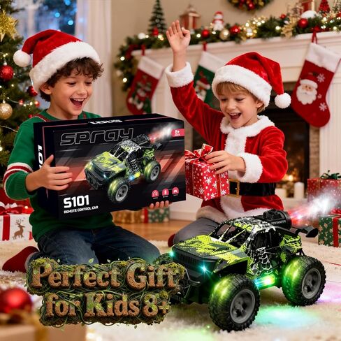 1:18 RC Monster Truck for Boys, Kids 4-7-8-12，All-Terrain Off-Road Remote Control Car with LED Lights & Spray, 40 Min Playtime, 2.4GHz Fast Response Graffiti RC Truck Jeep Toy in Saudi Arabia