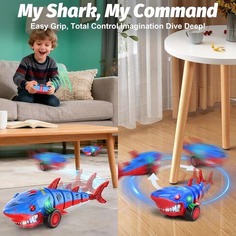 Laradola Shark RC Toy Car for Kids: 2.4GHz Remote Control Vehicle with LED Lights, 360° Spins & All-Terrain Action – Perfect Holiday Birthday for Boys Girls Ages 3-6 in Saudi Arabia