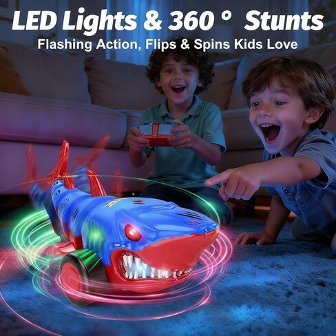 Laradola Shark RC Toy Car for Kids: 2.4GHz Remote Control Vehicle with LED Lights, 360° Spins & All-Terrain Action – Perfect Holiday Birthday for Boys Girls Ages 3-6 in Saudi Arabia