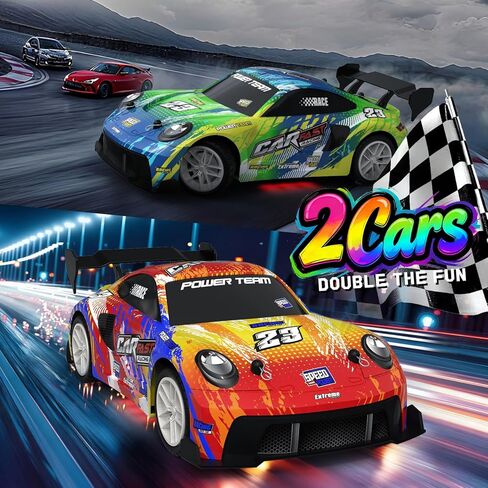 2 Pack RC Cars for Kids and Boys, Girls 4-7-8-12, Remote Control Car, LED Lights, 4WD Racing Cars,2.4GHz Dual Player, Colorful Graffiti Designs in Saudi Arabia