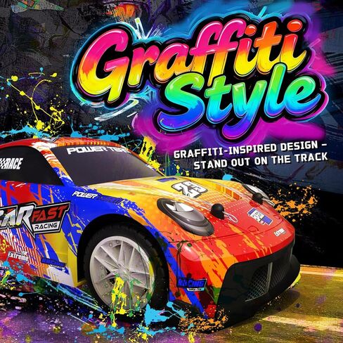 2 Pack RC Cars for Kids and Boys, Girls 4-7-8-12, Remote Control Car, LED Lights, 4WD Racing Cars,2.4GHz Dual Player, Colorful Graffiti Designs in Saudi Arabia