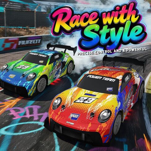 2 Pack RC Cars for Kids and Boys, Girls 4-7-8-12, Remote Control Car, LED Lights, 4WD Racing Cars,2.4GHz Dual Player, Colorful Graffiti Designs in Saudi Arabia