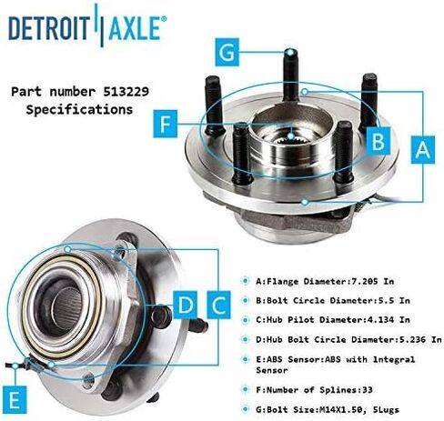 Detroit Axle Replacement for Dodge Dakota/Mitsubishi Raider Front Drilled & Slotted Disc Brake Rotor Pad + Wheel Hub Bearing w/ABS - 6pc Set in Saudi Arabia