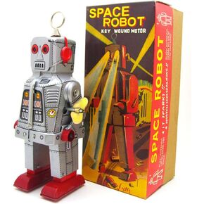 Charmgle Retro Wind-Up Toy Walking Robot, Sparkling Eyes Clockwork Handmade Tinplate Robots Adult Collection Home Decoration Silver in Saudi Arabia