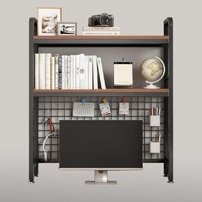 Desk Shelf Bookcase 2-Tier Metal Desktop Bookshelf Hutch with Grid Panel and DIY design possible Multipurpose Storage Organizer Display Rack for Dorm Office Home Computer Desk(Black 29.5"×7.9"×38.6") in Saudi Arabia