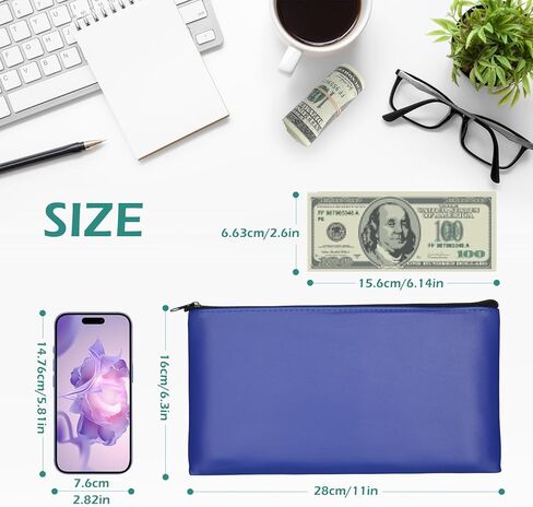 2 Pack Money Bags, Zipper Bank Deposit Bag, PU Leather Cash and Coin Pouch, Cash Register Bag 11x6.1 inch Black+Blue in Saudi Arabia