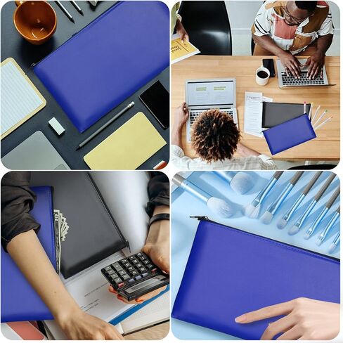 2 Pack Money Bags, Zipper Bank Deposit Bag, PU Leather Cash and Coin Pouch, Cash Register Bag 11x6.1 inch Black+Blue in Saudi Arabia