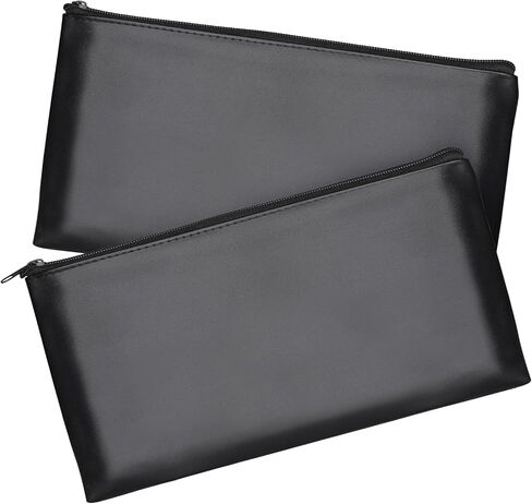 2 Pack Money Bags, Zipper Bank Deposit Bag, PU Leather Cash and Coin Pouch, Cash Register Bag 11x6.1 inch Black+Blue in Saudi Arabia