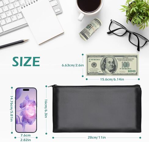 2 Pack Money Bags, Zipper Bank Deposit Bag, PU Leather Cash and Coin Pouch, Cash Register Bag 11x6.1 inch Black+Blue in Saudi Arabia