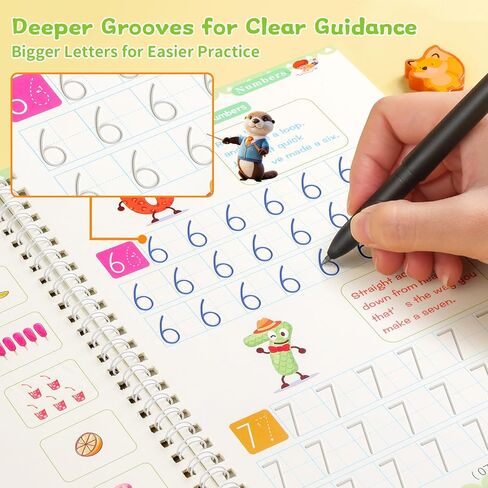 Magic Grooved Writing Practice Book Set, Reusable Handwriting Workbook for Kid Age 3-5, Toddler Busy Book, Preschool Learning Activity, Stocking Stuffer, Kindergarten Pre School Girl Boy Children Gift in Saudi Arabia