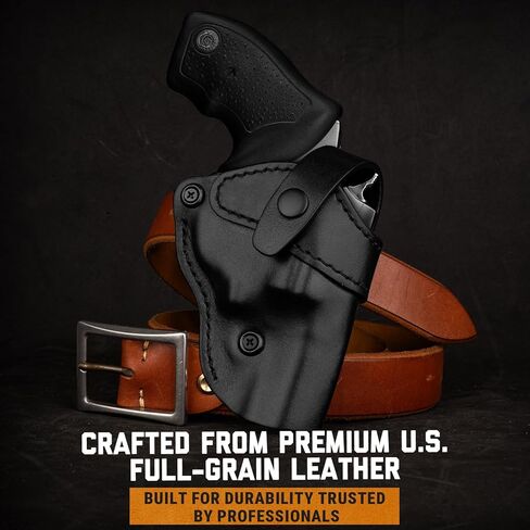 Premium OWB Leather Holster for Most .38 Special & J Frame Revolvers for Taurus 327/380/856/85, S&W 637/442/640/642, Ruger LCR/SP101, Kimber 6S, Rossi Model 68, Fit 2" - 2.25", Black, Right/Left in Saudi Arabia