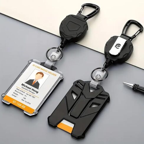 Retractable Badge Holders, Durable Badge Reel Key Chain, Tactical ID Card Holder with 31.5" Retractable Badge Reel, Black in Saudi Arabia