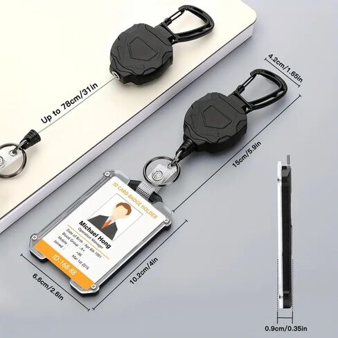 Retractable Badge Holders, Durable Badge Reel Key Chain, Tactical ID Card Holder with 31.5" Retractable Badge Reel, Black in Saudi Arabia