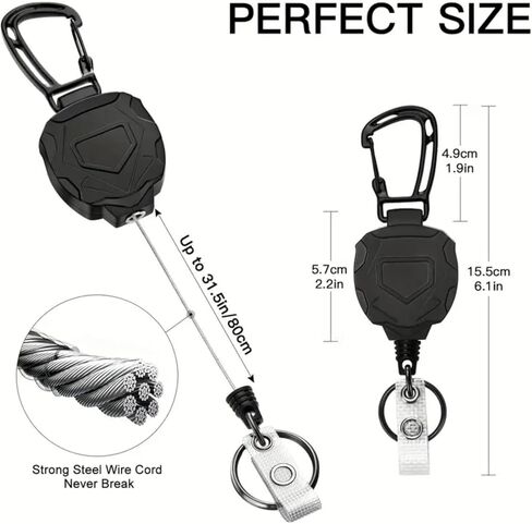 Retractable Badge Holders, Durable Badge Reel Key Chain, Tactical ID Card Holder with 31.5" Retractable Badge Reel, Black in Saudi Arabia