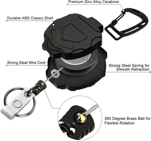 Retractable Badge Holders, Durable Badge Reel Key Chain, Tactical ID Card Holder with 31.5" Retractable Badge Reel, Black in Saudi Arabia