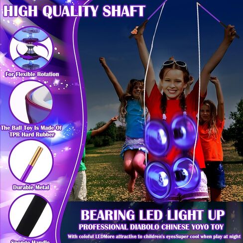 تتضمن مجموعة يويو ديابولو الصينية لعبة ديابولو LED ملونة تضيء مع قطعتين من العصي، وخيط واحد، وحقيبة شبكية واحدة للمرح (أرجواني) in Kuwait