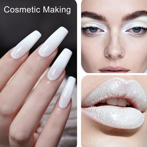 مسحوق ميكا ماكالون الأبيض، مسحوق صبغة نيون، مسحوق ميكا بألوان زاهية لراتنجات الإيبوكسي، والجلد، وفنون الأظافر، وصناعة الصابون، وظلال العيون، والرسم، والسلايم، والحرف اليدوية اليدوية، والمجوهرات، وصبغة التعادل، والشموع (50 جم/1.7 أونصة) in Kuwait