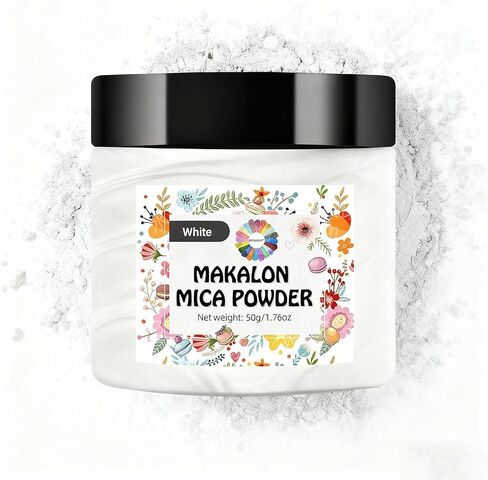 مسحوق ميكا ماكالون الأبيض، مسحوق صبغة نيون، مسحوق ميكا بألوان زاهية لراتنجات الإيبوكسي، والجلد، وفنون الأظافر، وصناعة الصابون، وظلال العيون، والرسم، والسلايم، والحرف اليدوية اليدوية، والمجوهرات، وصبغة التعادل، والشموع (50 جم/1.7 أونصة) in Kuwait
