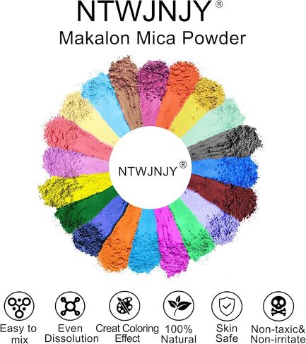 مسحوق ميكا ماكالون الأبيض، مسحوق صبغة نيون، مسحوق ميكا بألوان زاهية لراتنجات الإيبوكسي، والجلد، وفنون الأظافر، وصناعة الصابون، وظلال العيون، والرسم، والسلايم، والحرف اليدوية اليدوية، والمجوهرات، وصبغة التعادل، والشموع (50 جم/1.7 أونصة) in Kuwait