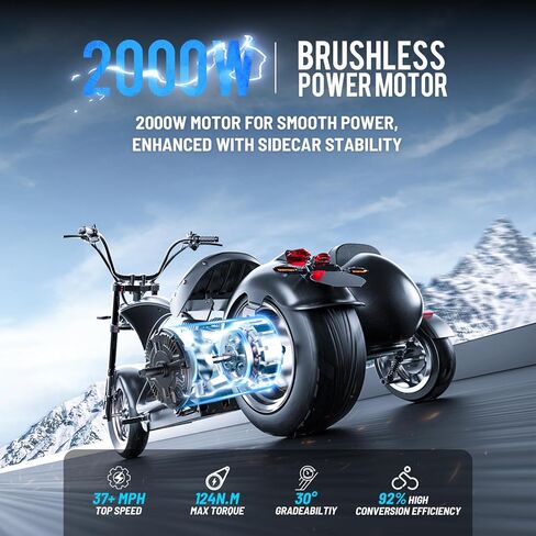 eAhora 2000W/4000W M1P Pro Electric Motorcycle with Sidecar for Adults 50MPH 60V 30/42Ah Battery 40/50Miles Long Range Electric Sidecar for 2 Persons Street Legal Ebike in Saudi Arabia