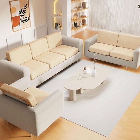 hyha Waterproof Couch Cushion Covers, Washable Sofa Cushion Covers, Stretch Sofa Slipcovers, Thick Jacquard Fabric, Couch Sofa Covers for Pets with Elastic Bottom (3 Cushion Sofa, Beige) in Saudi Arabia