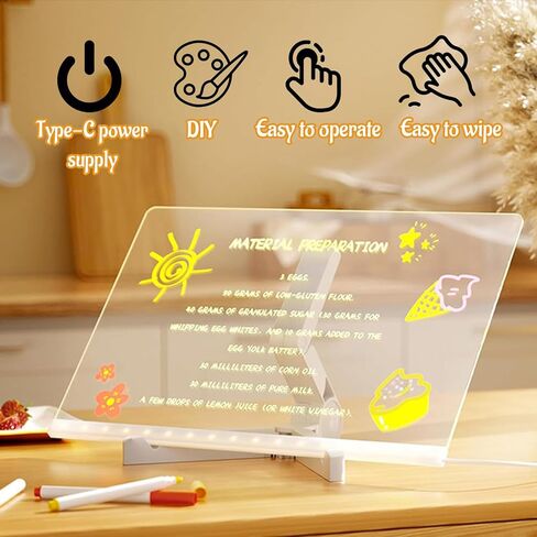 لوحة رسم LED Cosmody، لوحة ملاحظات LED مع 7 ألوان، لوحة رسم LED مع حامل قابل للتعديل و12 قلمًا، لوحة ملاحظات LED بألوان، لوحة مسح جافة، هدية اتجاه العطلات (11.8 * 7.8 بوصة) in Kuwait