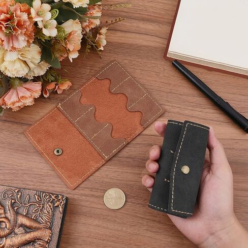 2PCS PU Leather Memory Card Holder with Metal Snap Button Micro SD Carry Cover Foldable Gaming Card Organizer Portable Retro Leather Guitar Pick Case for Travel Daily Storage CFexpress SIM in Saudi Arabia