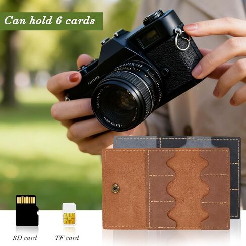 2PCS PU Leather Memory Card Holder with Metal Snap Button Micro SD Carry Cover Foldable Gaming Card Organizer Portable Retro Leather Guitar Pick Case for Travel Daily Storage CFexpress SIM in Saudi Arabia