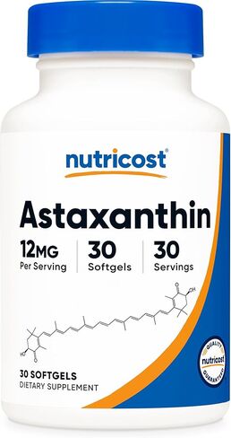 Nutricost Astaxanthin 12 مجم، 60 كبسولة هلامية - غير معدلة وراثيًا وخالية من الغلوتين (كمية تكفي لمدة شهر) in Saudi Arabia