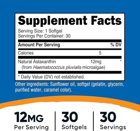 Nutricost Astaxanthin 12 مجم، 60 كبسولة هلامية - غير معدلة وراثيًا وخالية من الغلوتين (كمية تكفي لمدة شهر) in Saudi Arabia