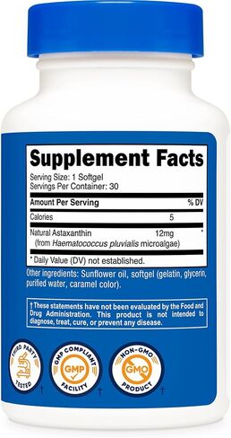 Nutricost Astaxanthin 12 مجم، 60 كبسولة هلامية - غير معدلة وراثيًا وخالية من الغلوتين (كمية تكفي لمدة شهر) in Saudi Arabia