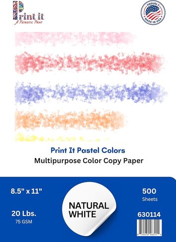 ورق Printit Colors متعدد الأغراض، 20 رطلاً، 8.5 بوصة × 11 بوصة، أبيض طبيعي، 500 ورقة/ريم - ورق نسخ ملون ممتاز للطباعة والمدرسة والاستخدام المكتبي in Kuwait