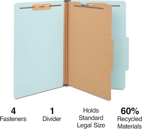 مجلد تصنيف Staples Pressboard، مقسم واحد، توسيع 1.75 بوصة، حجم قانوني، أزرق فاتح، 40/كرتون (ST614433/6144VS) in Saudi Arabia