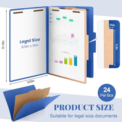 18 Pcs Classification Folders Legal Size Bulk 1 Divider Pressboard File Folder with Expansion 2 Prongs Fastener Heavy Duty Office File Organizer for School Hospitals Home (Dark Blue) in Saudi Arabia