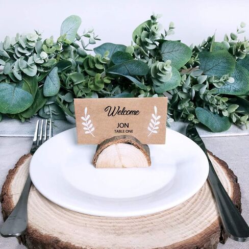 30 Pcs Rustic Wood Wedding Place Card Holders with 32 Pcs Kraft Tented Cards Half-Round Table Numbers Holder Stand Wooden Memo Holder Card Photo Picture Note Clip Holders Escort Card Holder in Saudi Arabia