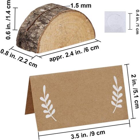 30 Pcs Rustic Wood Wedding Place Card Holders with 32 Pcs Kraft Tented Cards Half-Round Table Numbers Holder Stand Wooden Memo Holder Card Photo Picture Note Clip Holders Escort Card Holder in Saudi Arabia