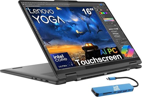 Lenovo Yoga 7i 16" FHD+ 2-in-1 Touchscreen Laptop ( Intel Ultra 7 155U (> i7-1355U), 16GB DDR5, 1TB SSD, Pen) For Business, Creator, Designer, Backlit, FP, IR Webcam, Thunderbolt 4, Win 11 Pro, AI PC in Kuwait