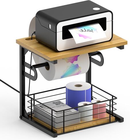 Label Holder for Rolls and Fan-Fold Labels, Wooden Thermal Sticker Roll Holder for Desktop Thermal Label Printer, Solid Shipping Label Holder & Desktop Label Printer Accessory Supplies for Home,Office in Saudi Arabia
