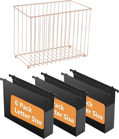 Hanging rose gold file organizer with 12 letter sized hanging folders, file basket, file box, storage box, office and school supplies in Saudi Arabia