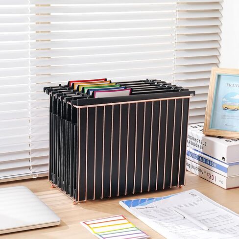 Hanging rose gold file organizer with 12 letter sized hanging folders, file basket, file box, storage box, office and school supplies in Saudi Arabia