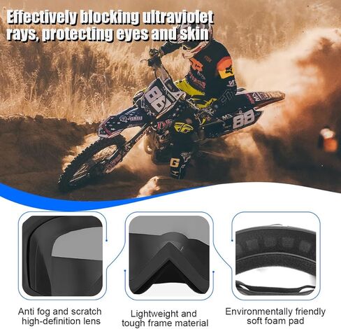 Motorcycle Goggles, Windproof Wide Vision Dirt Bike ATV Racing Goggles, Scratch Resistant Dustproof Motocross Riding Protective Glasses, Universal Fit (Black/Transparent) in Saudi Arabia